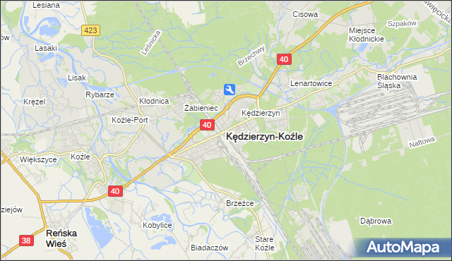 mapa Kędzierzyna-Koźle, Kędzierzyn-Koźle na mapie Targeo