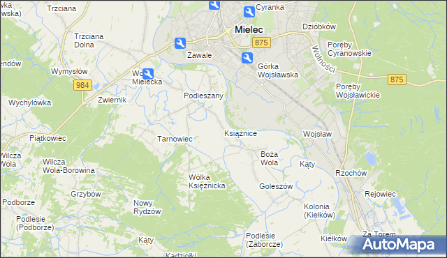 mapa Książnice gmina Mielec, Książnice gmina Mielec na mapie Targeo