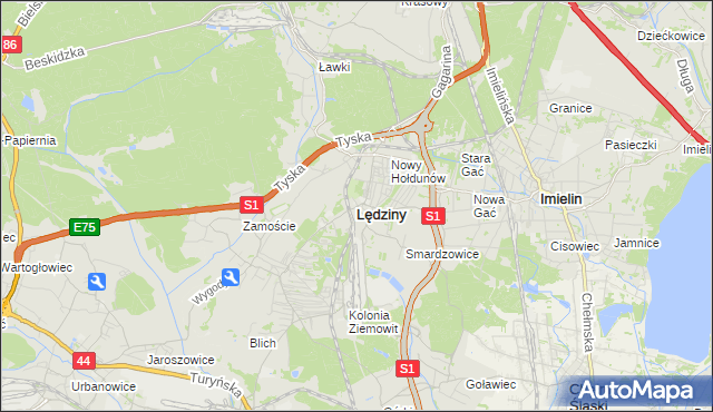 mapa Lędziny powiat bieruńsko-lędziński, Lędziny powiat bieruńsko-lędziński na mapie Targeo