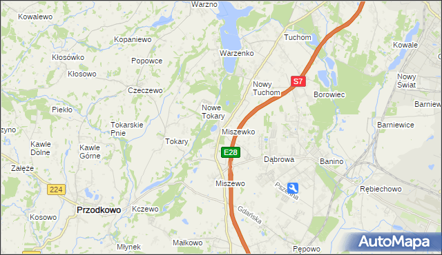 mapa Miszewko gmina Żukowo, Miszewko gmina Żukowo na mapie Targeo
