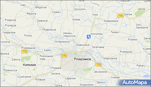mapa Opatkowice gmina Proszowice, Opatkowice gmina Proszowice na mapie Targeo