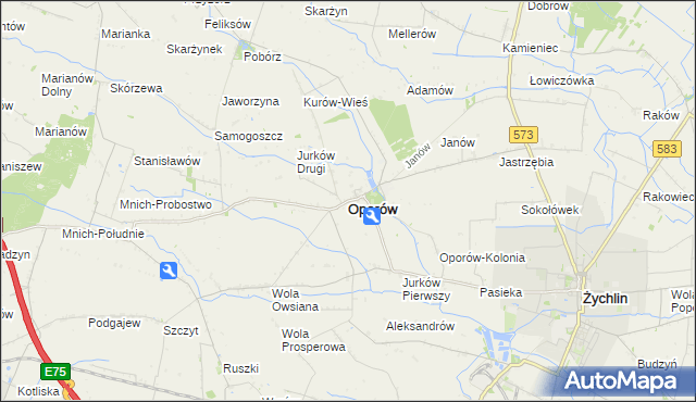 mapa Oporów powiat kutnowski, Oporów powiat kutnowski na mapie Targeo