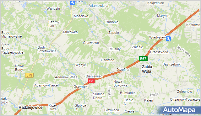 mapa Osowiec gmina Żabia Wola, Osowiec gmina Żabia Wola na mapie Targeo