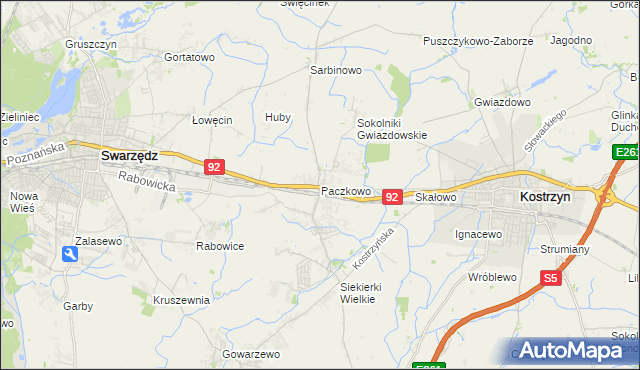 mapa Paczkowo gmina Swarzędz, Paczkowo gmina Swarzędz na mapie Targeo