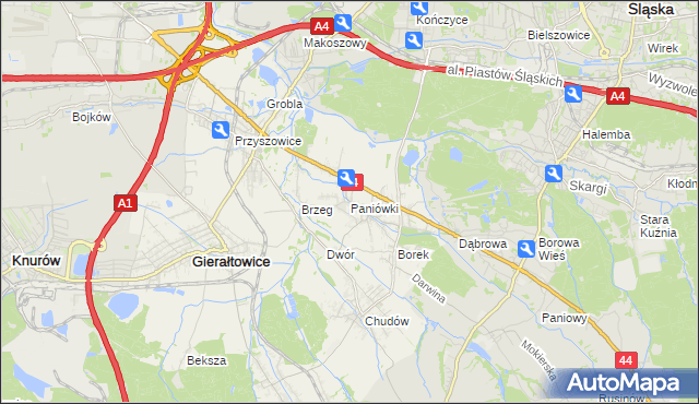 mapa Paniówki, Paniówki na mapie Targeo