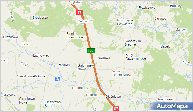 mapa Pawłowo gmina Baboszewo, Pawłowo gmina Baboszewo na mapie Targeo