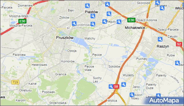 mapa Pęcice, Pęcice na mapie Targeo