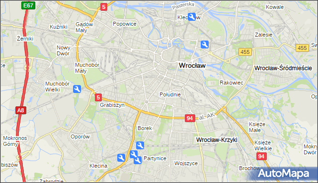 mapa Południe, Południe na mapie Targeo