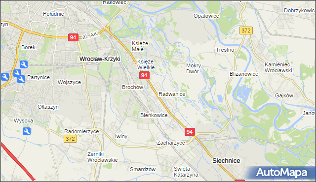 mapa Radwanice gmina Siechnice, Radwanice gmina Siechnice na mapie Targeo