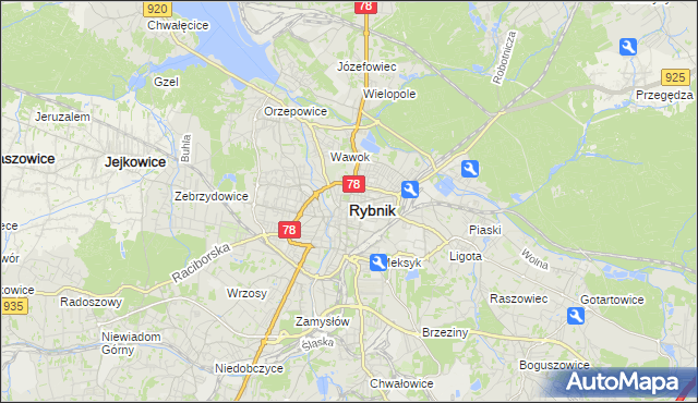 mapa Rybnika, Rybnik na mapie Targeo
