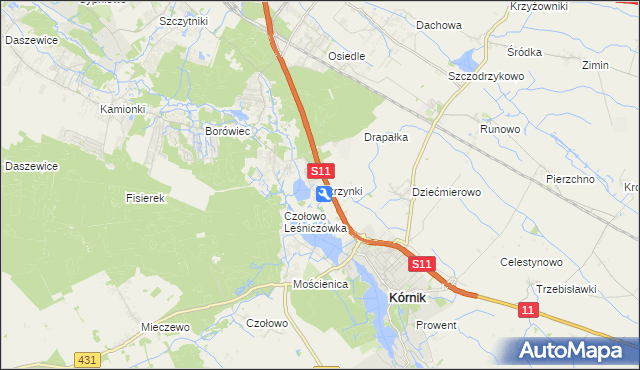 mapa Skrzynki gmina Kórnik, Skrzynki gmina Kórnik na mapie Targeo
