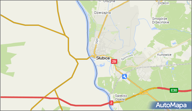 mapa Słubice, Słubice na mapie Targeo