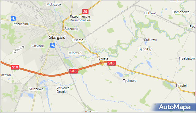 mapa Święte gmina Stargard, Święte gmina Stargard na mapie Targeo