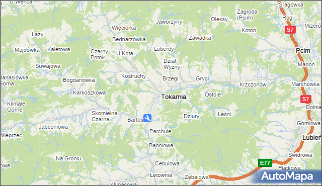 mapa Tokarnia powiat myślenicki, Tokarnia powiat myślenicki na mapie Targeo