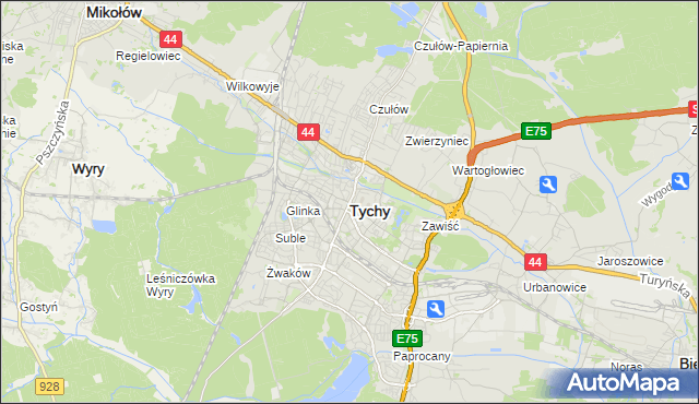 mapa Tychów, Tychy na mapie Targeo