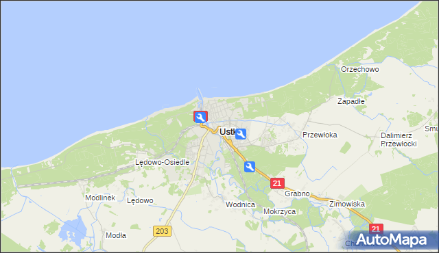 mapa Ustka, Ustka na mapie Targeo