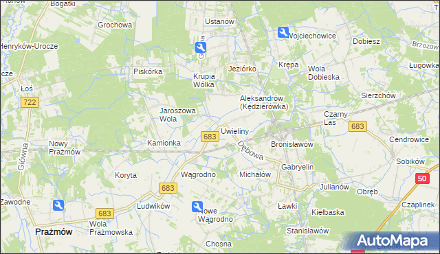 mapa Uwieliny, Uwieliny na mapie Targeo