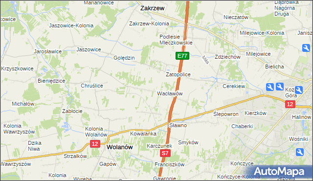 mapa Wacławów gmina Wolanów, Wacławów gmina Wolanów na mapie Targeo