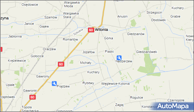 mapa Węglewice gmina Witonia, Węglewice gmina Witonia na mapie Targeo