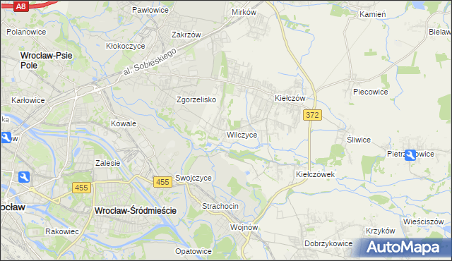 mapa Wilczyce gmina Długołęka, Wilczyce gmina Długołęka na mapie Targeo
