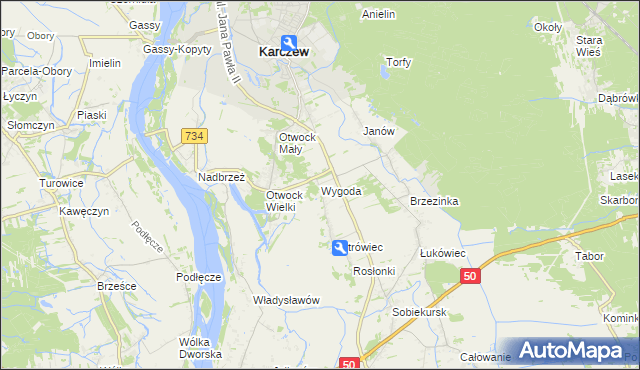 mapa Wygoda gmina Karczew, Wygoda gmina Karczew na mapie Targeo