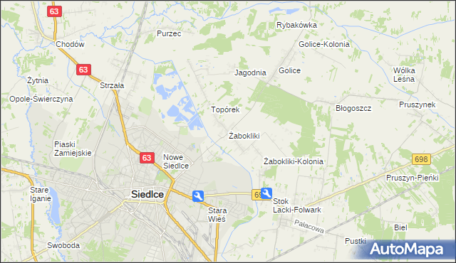 mapa Żabokliki gmina Siedlce, Żabokliki gmina Siedlce na mapie Targeo