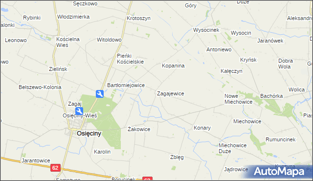 mapa Zagajewice gmina Osięciny, Zagajewice gmina Osięciny na mapie Targeo