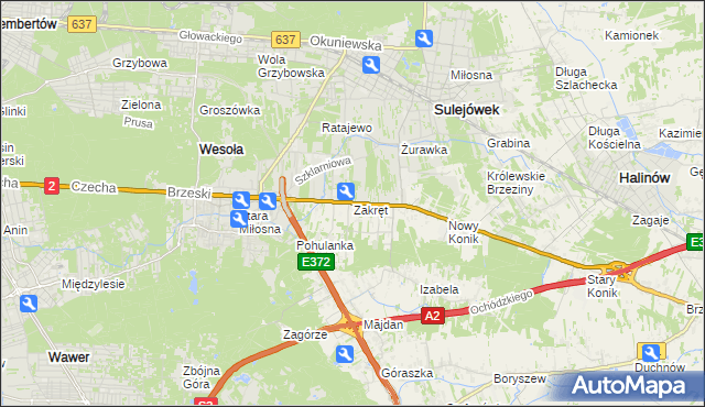 mapa Zakręt gmina Wiązowna, Zakręt gmina Wiązowna na mapie Targeo