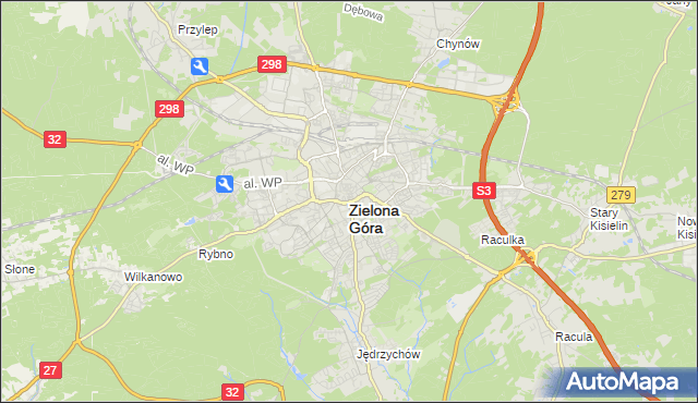 mapa Zielona Góra, Zielona Góra na mapie Targeo