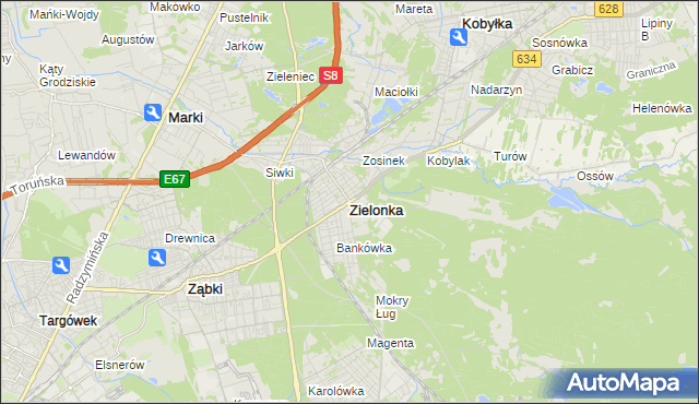 mapa Zielonka powiat wołomiński, Zielonka powiat wołomiński na mapie Targeo