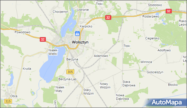 mapa Adamowo gmina Wolsztyn, Adamowo gmina Wolsztyn na mapie Targeo