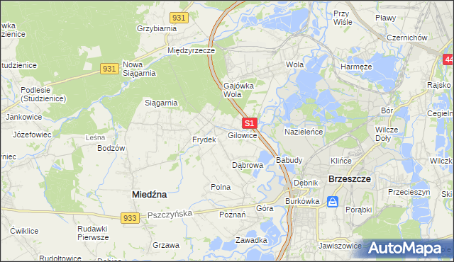mapa Gilowice gmina Miedźna, Gilowice gmina Miedźna na mapie Targeo