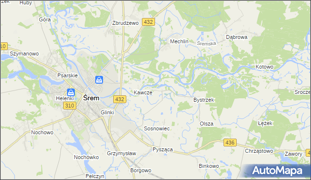 mapa Łęg gmina Śrem, Łęg gmina Śrem na mapie Targeo