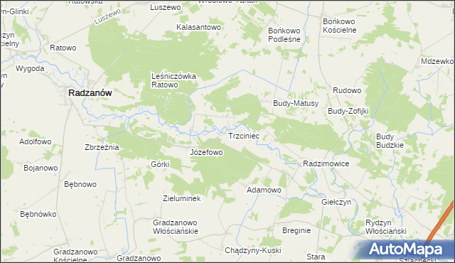 mapa Trzciniec gmina Radzanów, Trzciniec gmina Radzanów na mapie Targeo