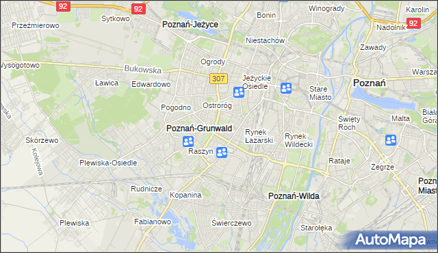 mapa Łazarz gmina Poznań, Łazarz gmina Poznań na mapie Targeo