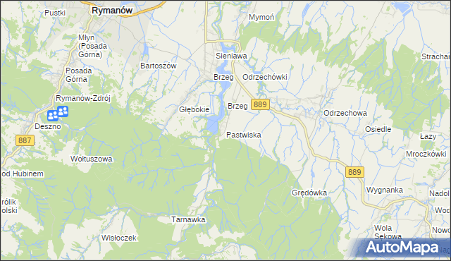 mapa Pastwiska gmina Zarszyn, Pastwiska gmina Zarszyn na mapie Targeo