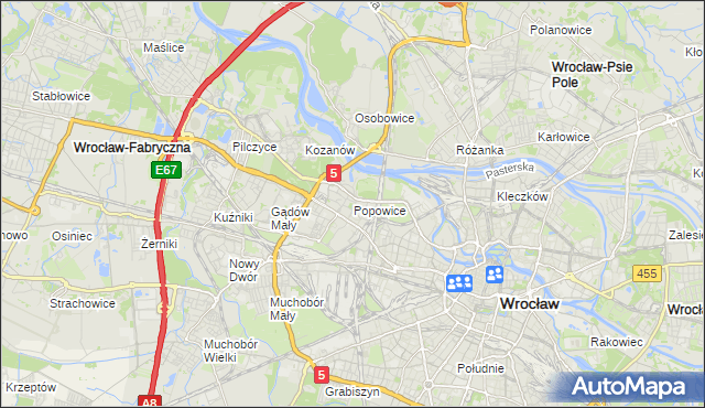 mapa Popowice gmina Wrocław, Popowice gmina Wrocław na mapie Targeo