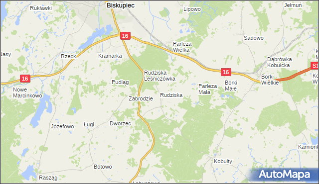 mapa Rudziska gmina Biskupiec, Rudziska gmina Biskupiec na mapie Targeo