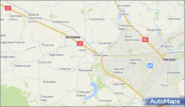 mapa Smardzew gmina Wróblew, Smardzew gmina Wróblew na mapie Targeo