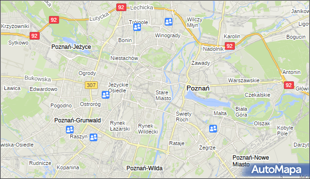 mapa Stare Miasto gmina Poznań, Stare Miasto gmina Poznań na mapie Targeo