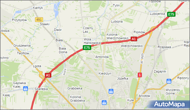 mapa Antoniów gmina Mykanów, Antoniów gmina Mykanów na mapie Targeo