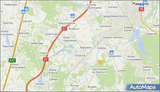 mapa Bąkówka gmina Piaseczno, Bąkówka gmina Piaseczno na mapie Targeo