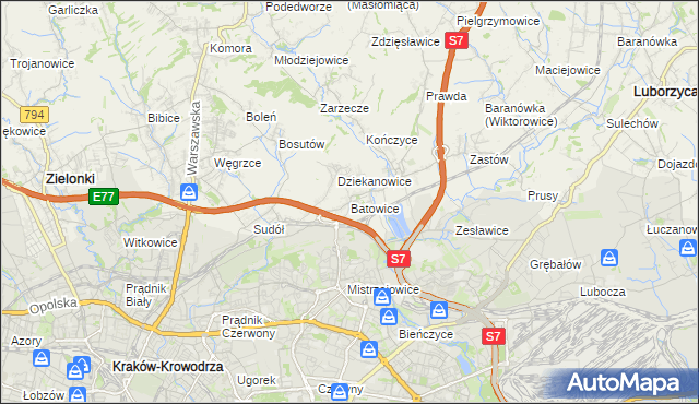 mapa Batowice, Batowice na mapie Targeo