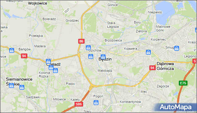 mapa Będzin, Będzin na mapie Targeo