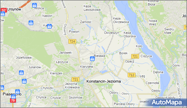 mapa Bielawa gmina Konstancin-Jeziorna, Bielawa gmina Konstancin-Jeziorna na mapie Targeo