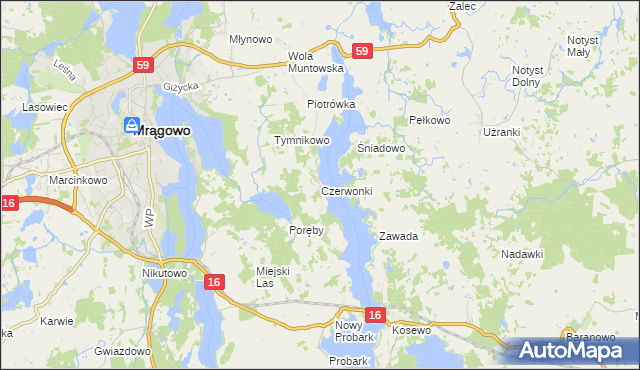 mapa Czerwonki gmina Mrągowo, Czerwonki gmina Mrągowo na mapie Targeo