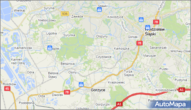mapa Czyżowice gmina Gorzyce, Czyżowice gmina Gorzyce na mapie Targeo