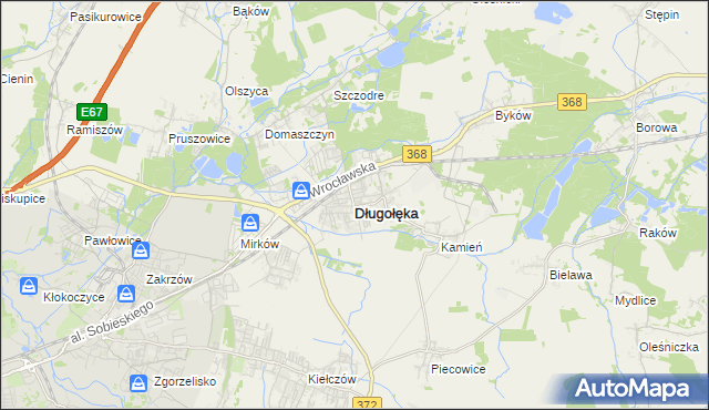 mapa Długołęka powiat wrocławski, Długołęka powiat wrocławski na mapie Targeo