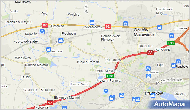 mapa Domaniewek gmina Brwinów, Domaniewek gmina Brwinów na mapie Targeo