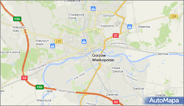 mapa Gorzów Wielkopolski, Gorzów Wielkopolski na mapie Targeo